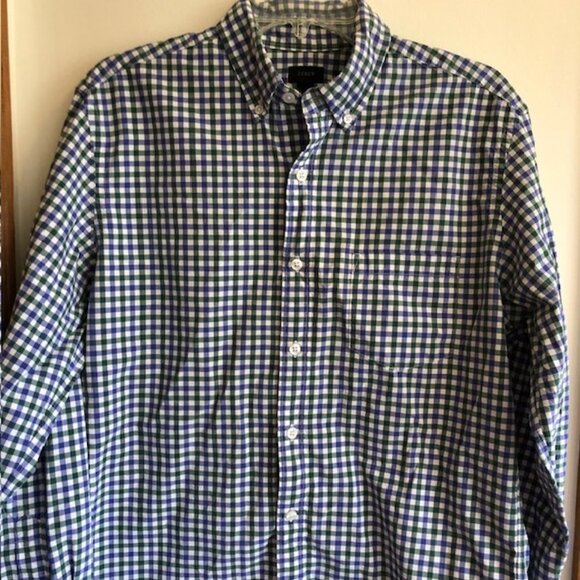 J. CREW Holiday 13 Check Cotton Button Down Shirt Blue Green Medium - Picture 2 of 15